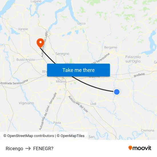 Ricengo to Fenegro map
