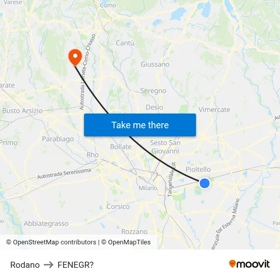 Rodano to Fenegro map