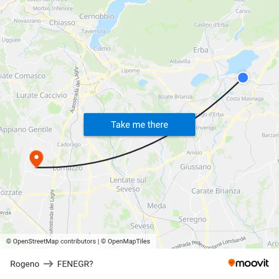 Rogeno to Fenegro map