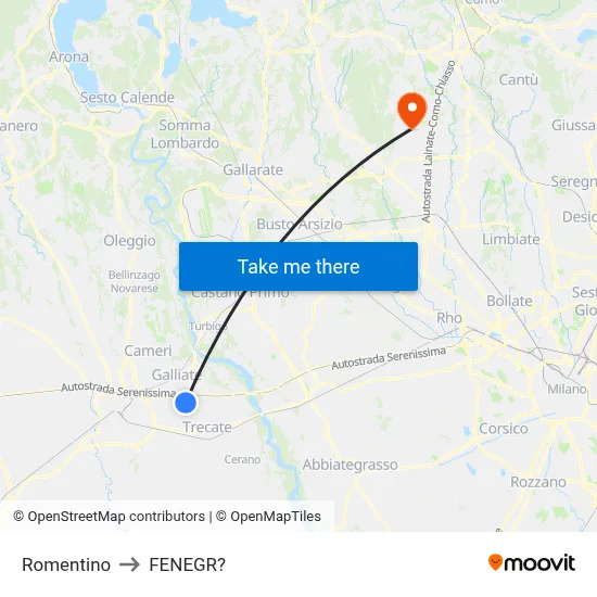 Romentino to Fenegro map