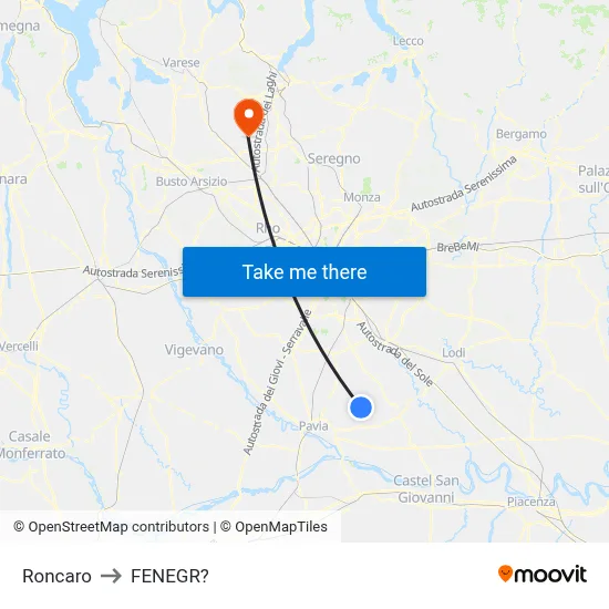 Roncaro to Fenegro map
