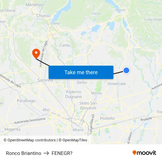 Ronco Briantino to Fenegro map