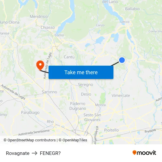 Rovagnate to Fenegro map