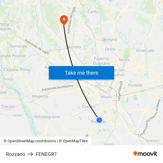 Rozzano to Fenegro map