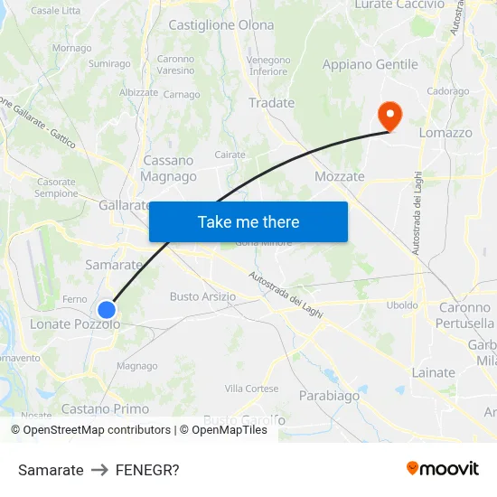 Samarate to Fenegro map