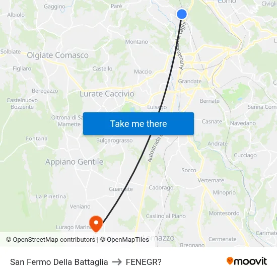 San Fermo Della Battaglia to Fenegro map