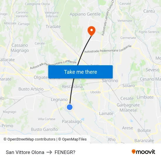 San Vittore Olona to Fenegro map