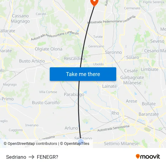 Sedriano to Fenegro map