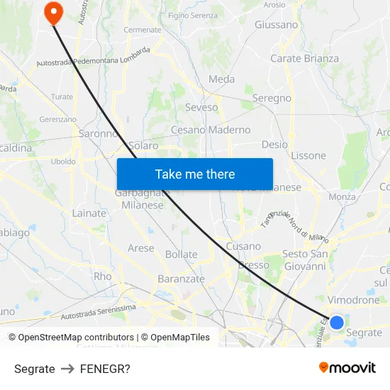 Segrate to Fenegro map