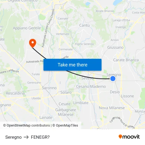 Seregno to Fenegro map