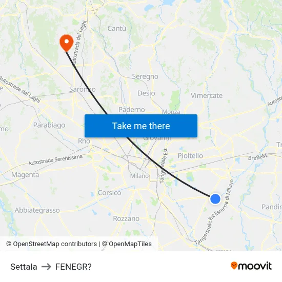 Settala to Fenegro map