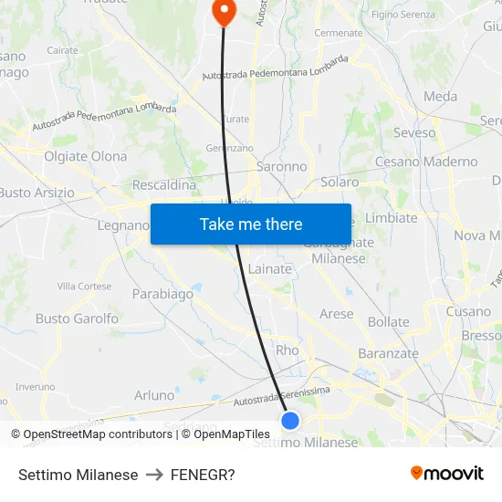 Settimo Milanese to Fenegro map