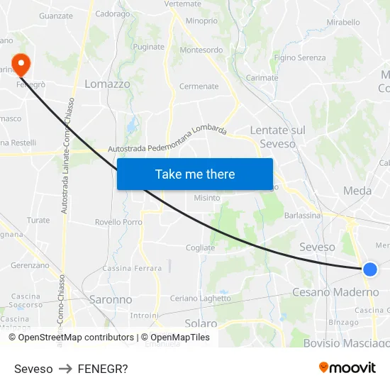 Seveso to Fenegro map