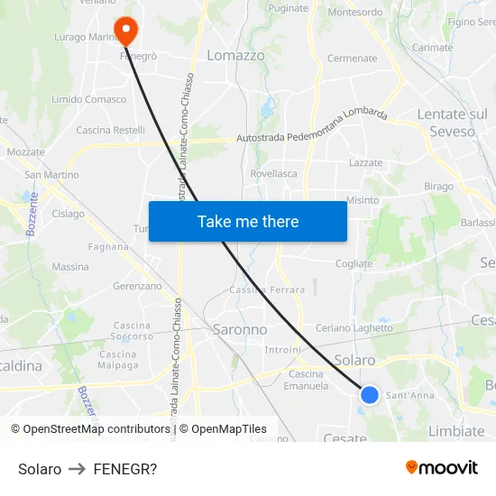 Solaro to Fenegro map