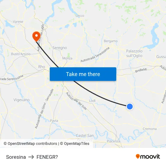 Soresina to Fenegro map