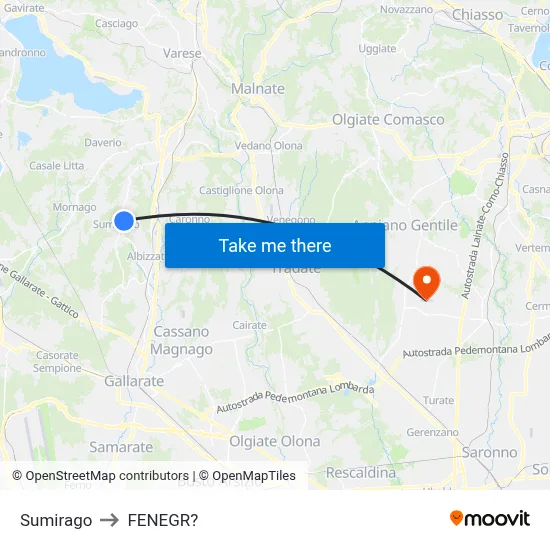 Sumirago to Fenegro map