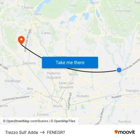 Trezzo Sull' Adda to Fenegro map