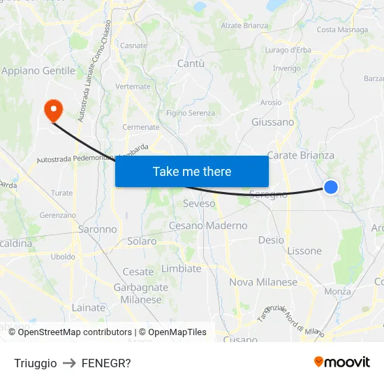 Triuggio to Fenegro map