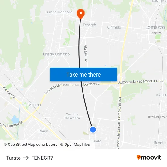 Turate to Fenegro map