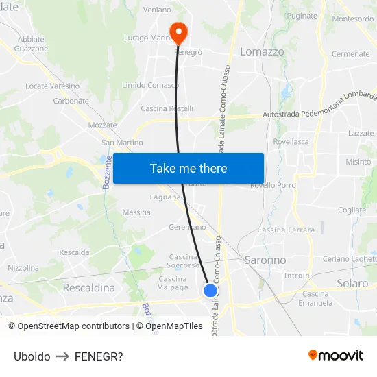 Uboldo to Fenegro map