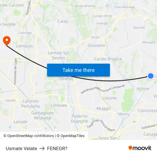 Usmate Velate to Fenegro map