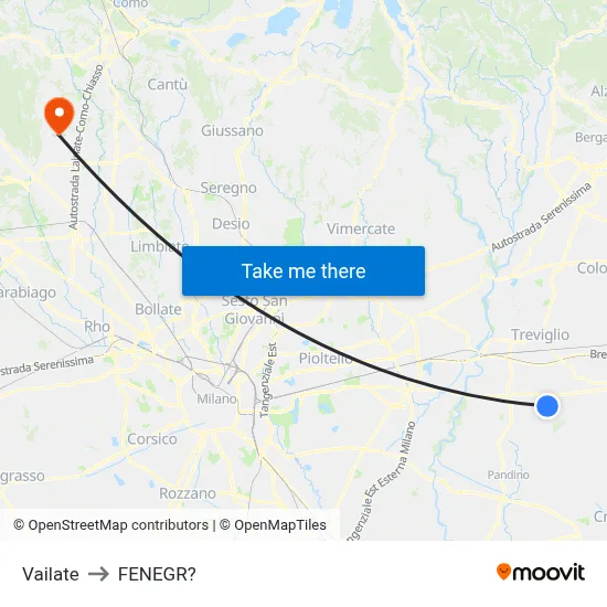 Vailate to Fenegro map