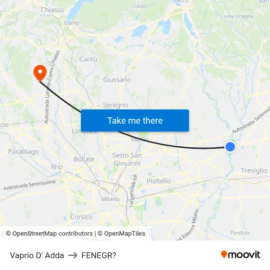 Vaprio d'Adda to Fenegro map