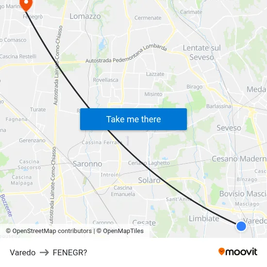 Varedo to Fenegro map