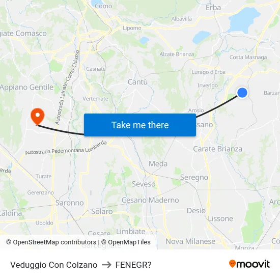 Veduggio con Colzano to Fenegro map