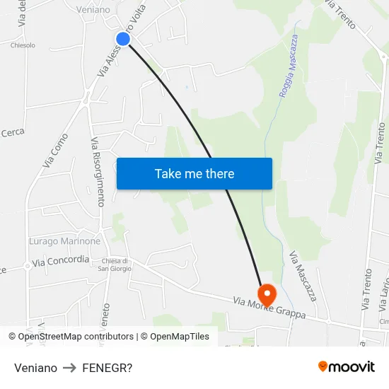 Veniano to Fenegro map