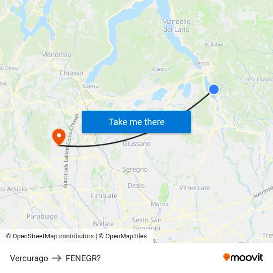 Vercurago to Fenegro map