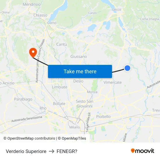Verderio Superiore to Fenegro map
