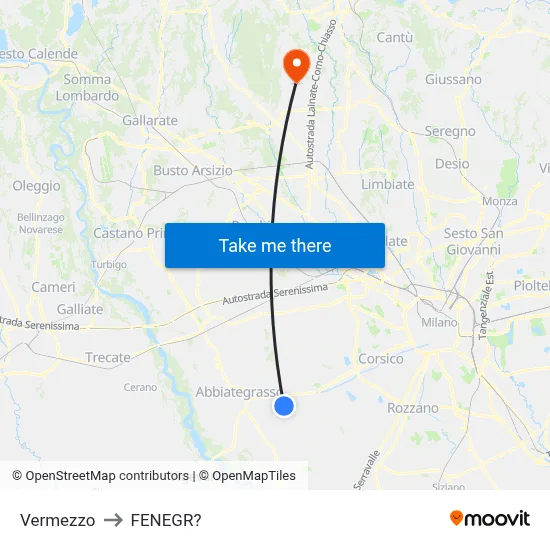 Vermezzo to Fenegro map