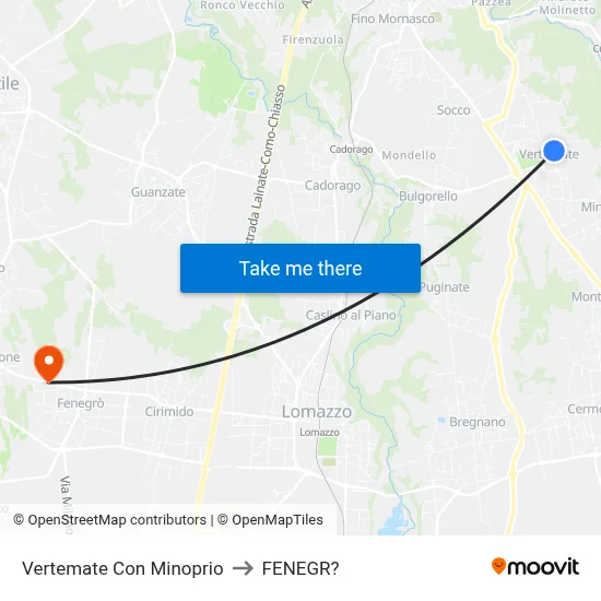 Vertemate Con Minoprio to Fenegro map