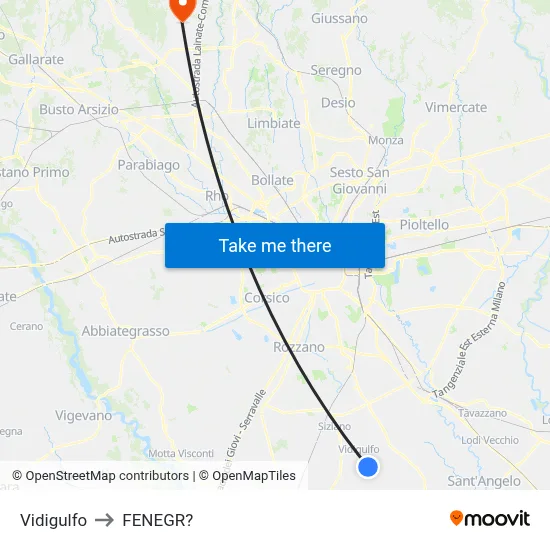 Vidigulfo to Fenegro map