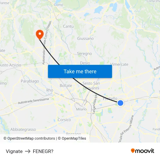 Vignate to Fenegro map