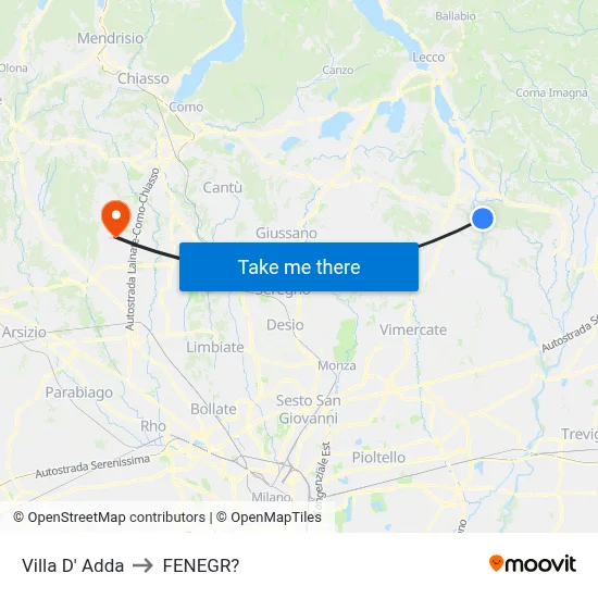 Villa D' Adda to Fenegro map