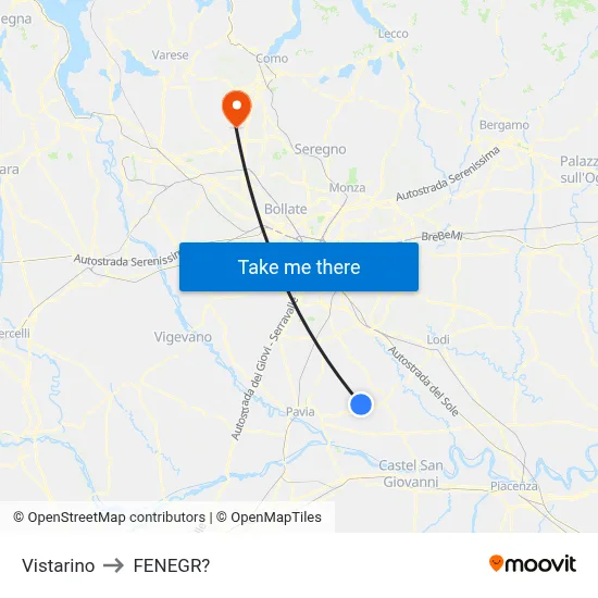 Vistarino to Fenegro map