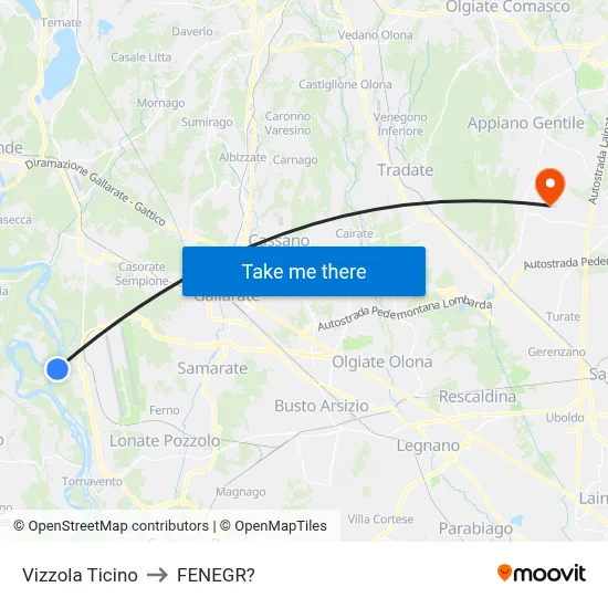 Vizzola Ticino to Fenegro map