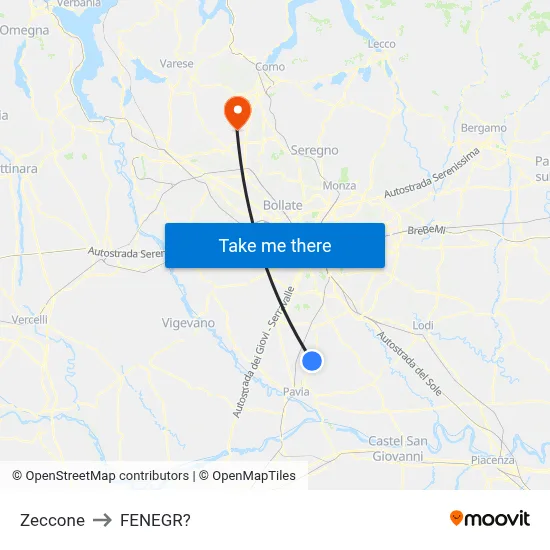 Zeccone to Fenegro map