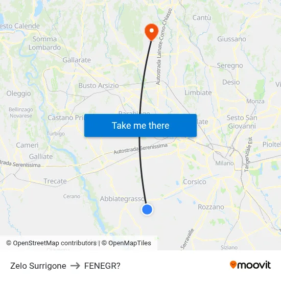 Zelo Surrigone to Fenegro map