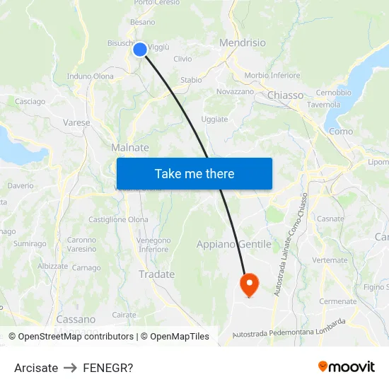 Arcisate to Fenegro map