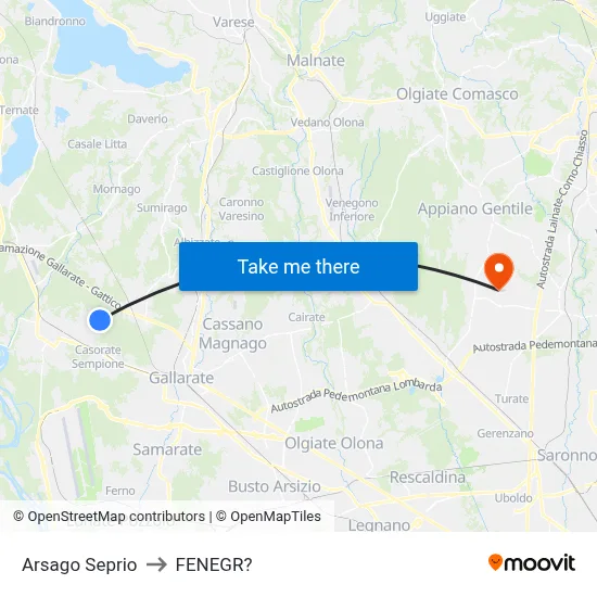 Arsago Seprio to Fenegro map