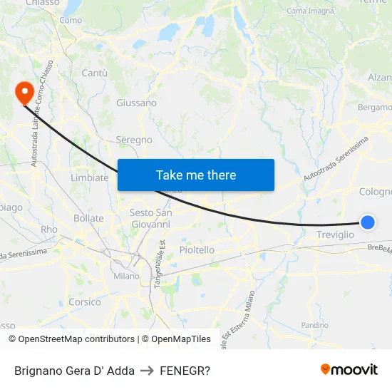 Brignano Gera d'Adda to Fenegro map