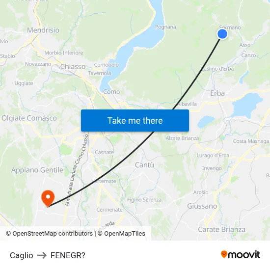 Caglio to Fenegro map