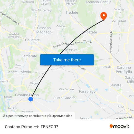 Castano Primo to Fenegro map