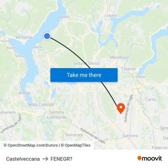 Castelveccana to Fenegro map