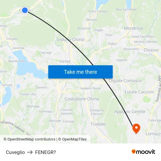 Cuveglio to Fenegro map