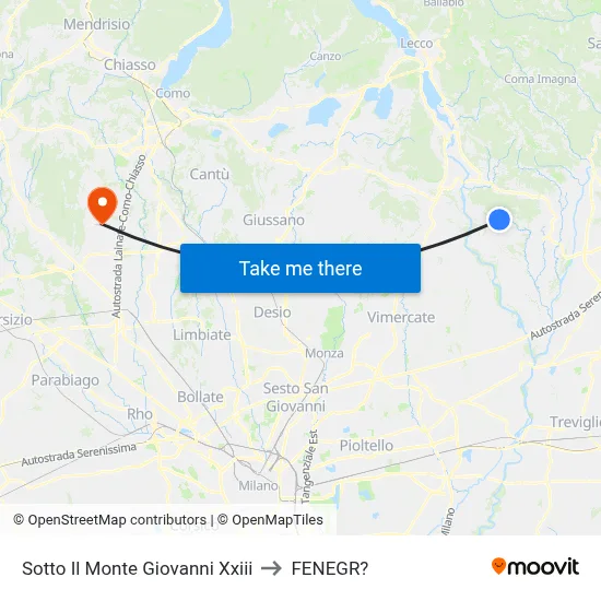Sotto Il Monte Giovanni Xxiii to Fenegro map