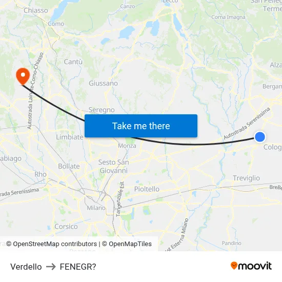 Verdello to Fenegro map